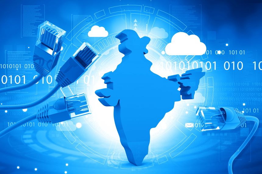 Network cables and India map on modern technology background. 3d illustration	 3d illustration