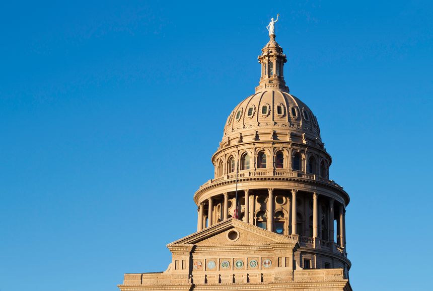 The Texas State Capitol building in Austin, Texas, U.S.A. Shot at golden hour, sunset.