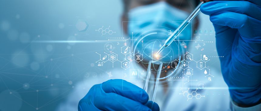 Scientist use ai technology, biotechnology for Medical research and development of scientific lab. Medical Research Laboratory for Test and analysis chromosome DNA genetic.