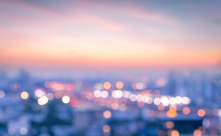 Blurred bokeh light city night background. Bangkok, Thailand, Asia