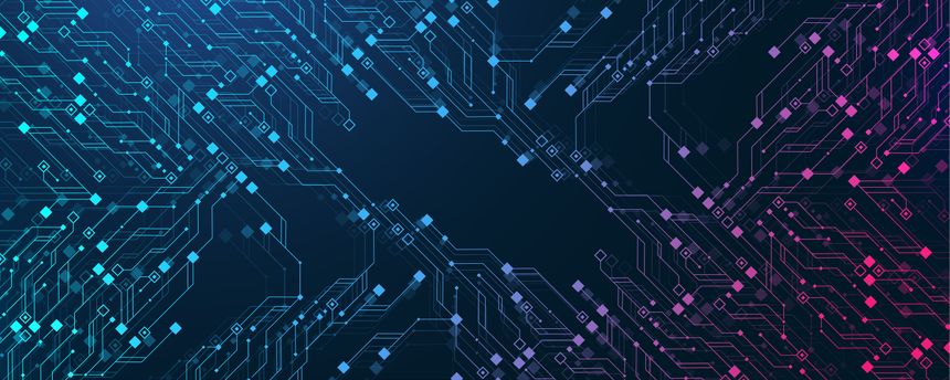 Quantum computer technologies concept. Futuristic blue circuit board background vector. Modern technology circuit board texture background design. Waves flow. Quantum explosion technology