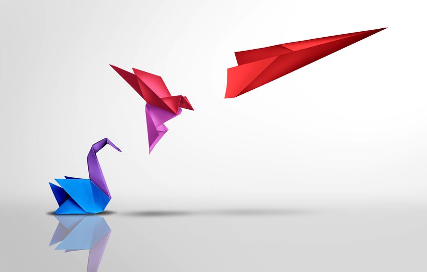 Transform and succeed or Success transformation and improving as a leadership in business through innovation and evolution concept with paper origami changed for the better.
