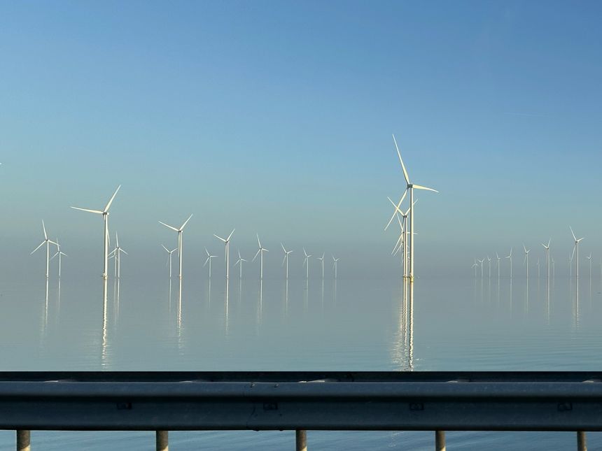 Windmills in the IJsselmeer at the Afsluitdijk in the Netherlands