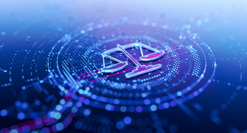 Modern Scales of Justice: Digital Icon for Legal Concepts..