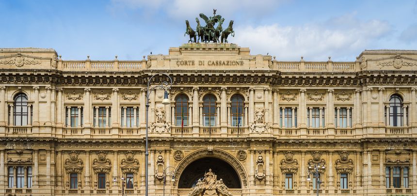 The Palace of Justice (Palazzaccio), the seat of the Supreme Court of Cassation, Rome, Italy. Corte di cassazione. View, details, architectures and embellishments.
