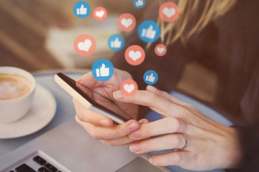 likes on social media on smartphone, online communication