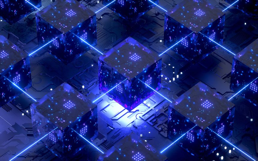 Blockchain technology concept with abstract background,3d rendering,conceptual image