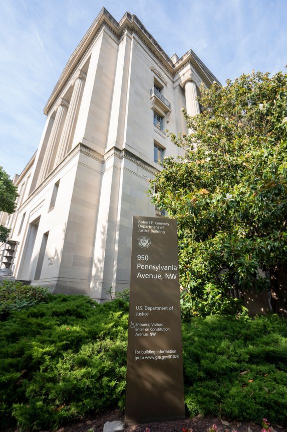 Washington, DC, USA - June 21, 2022: The Robert F. Kennedy Building, the headquarters of the U.S. Department of Justice (DOJ) in Washington, DC.