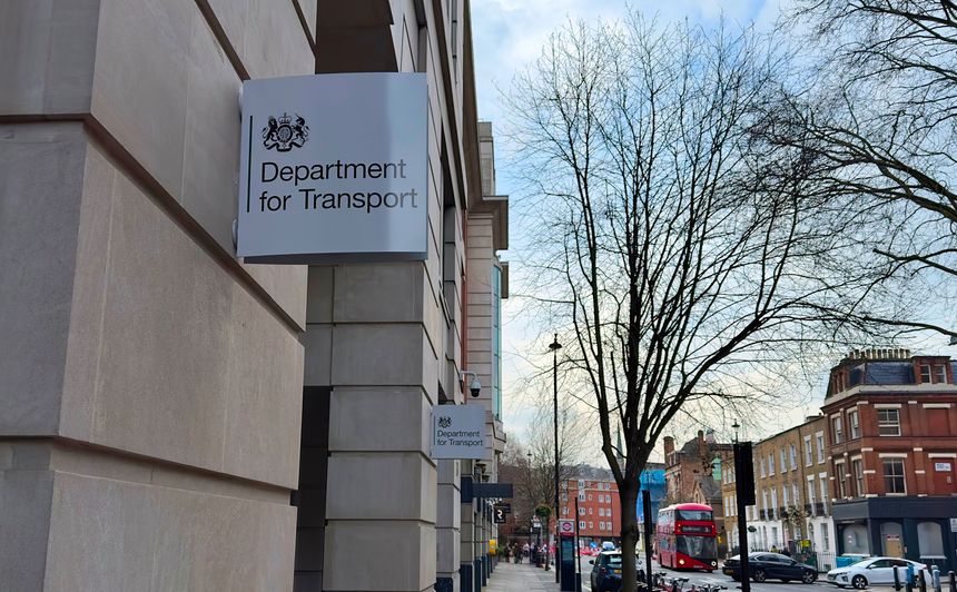 London, UK - March 9, 2024: Department for Transport signs on the exterior of a government building in Westminster, London, England, UK.