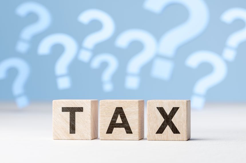 Tax Question mark. Business income tax return form online for tax payment. Government, state taxes. Data analysis, paperwork, financial research, report. Calculation tax return.