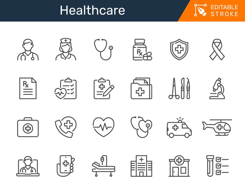 Healthcare thin line icons. Editable stroke. Pixel perfect.