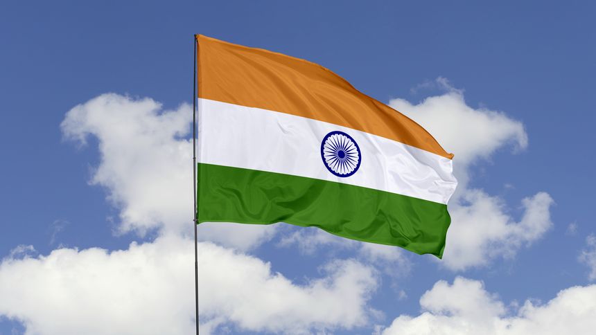 3d illustration flag of India. India flag isolated on the blue sky.