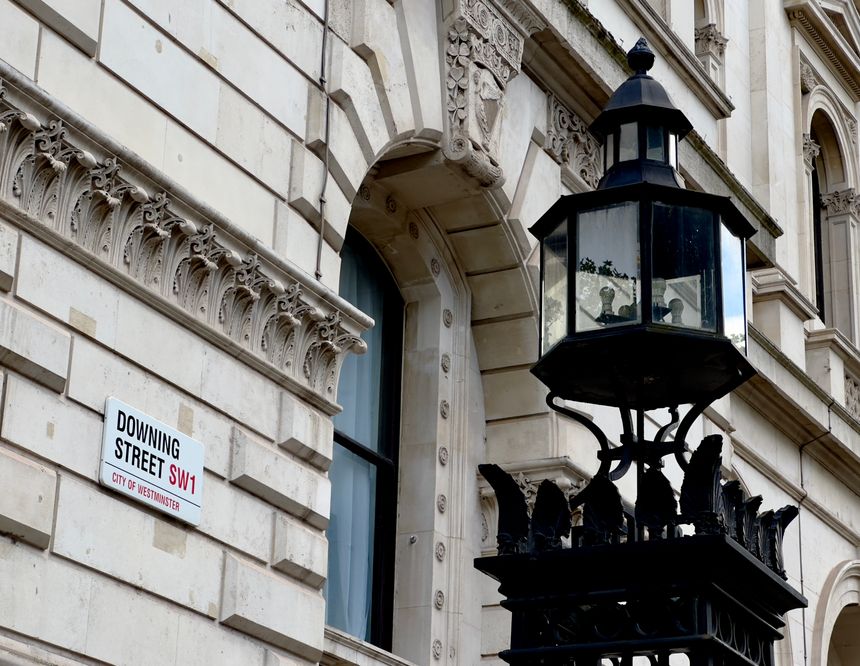 London, UK - August 10, 2024: Downing Street sign in Westminster, London, UK.