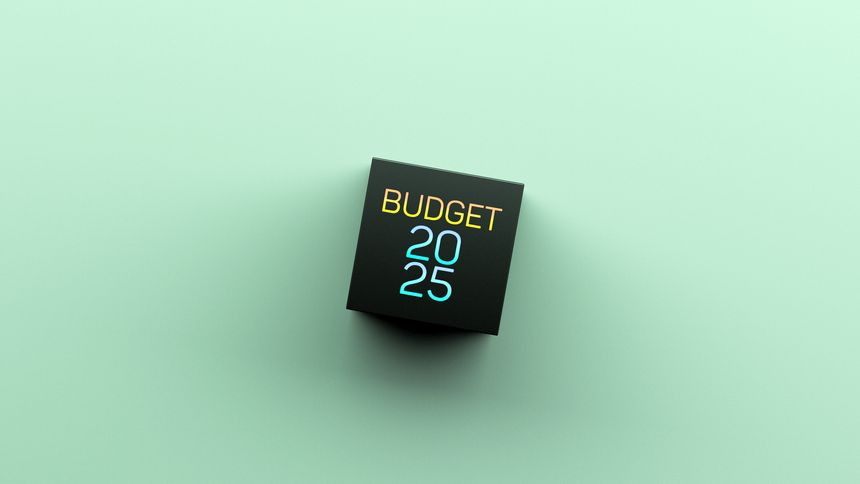 BUDGET 2025. Budget for 2025 text,cube inscription,copy space,concept,wallpaper.3D render