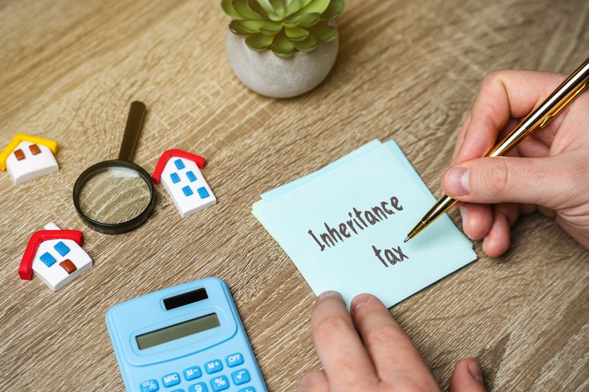 Inheritance Tax IHT is a tax on the estate (property, money, and possessions) of a person who has passed away. Real estate and finance. Notes, calculator and houses on a table