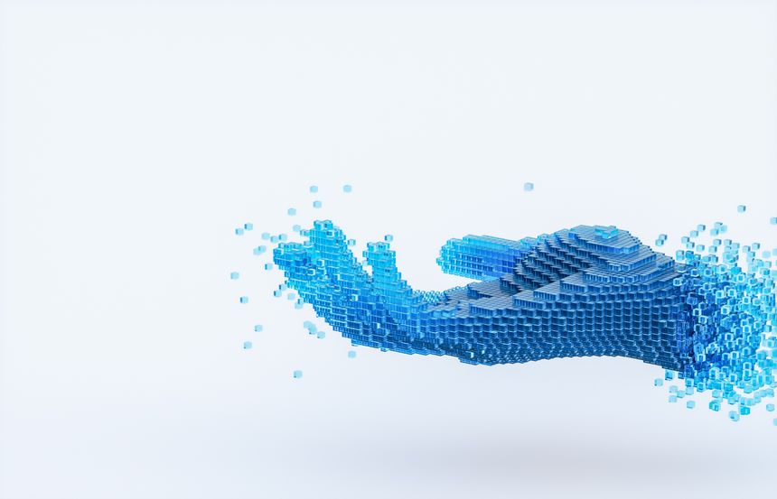 Virtual Digital hand of Artificial Intelligence (AI). Healthcare technology and innovation concept. Hologram. 3d rendering