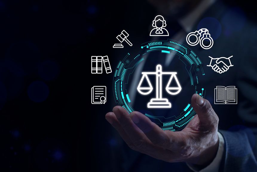 Business Ethics Concept. AI ethics or AI Law concept. Labor Law Lawyer Legal Business Internet Technology Concep.