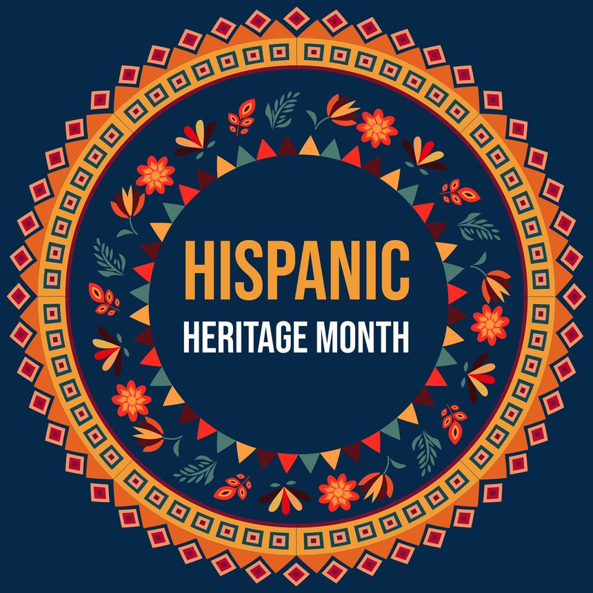Hispanic Heritage Month. National Hispanic Heritage Month text, Spanish pattern.