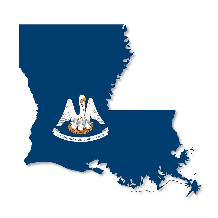 A Louisiana State Flag Map Illustration with clipping path