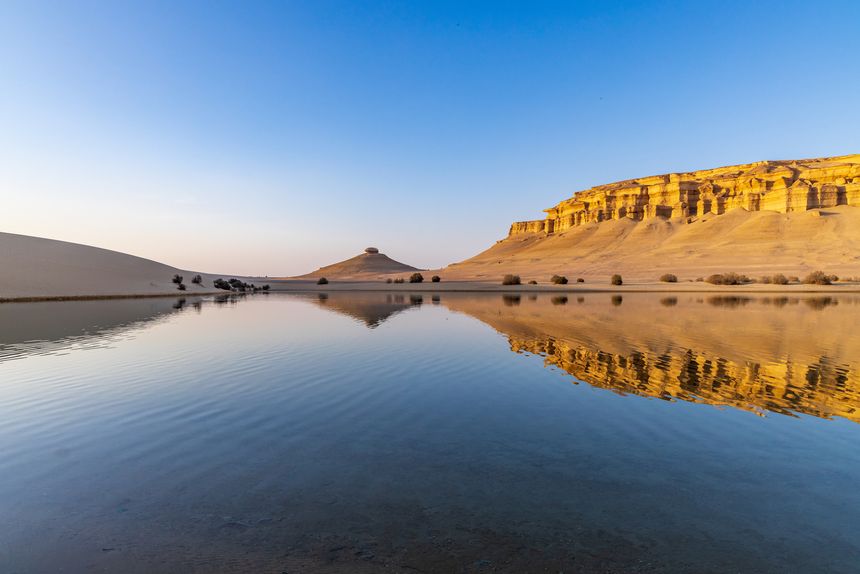 Qarun Lake, Faiyum Oasis, Egypt. Reflections in Qarun Lake in the desert at Faiyum Oasis.