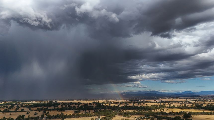 Storm and heavy rain over farmland near Glenrowan