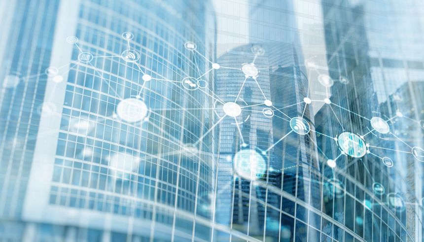 Industry 5.0. Business Finance Technology. Mixed Media Abstract Background.