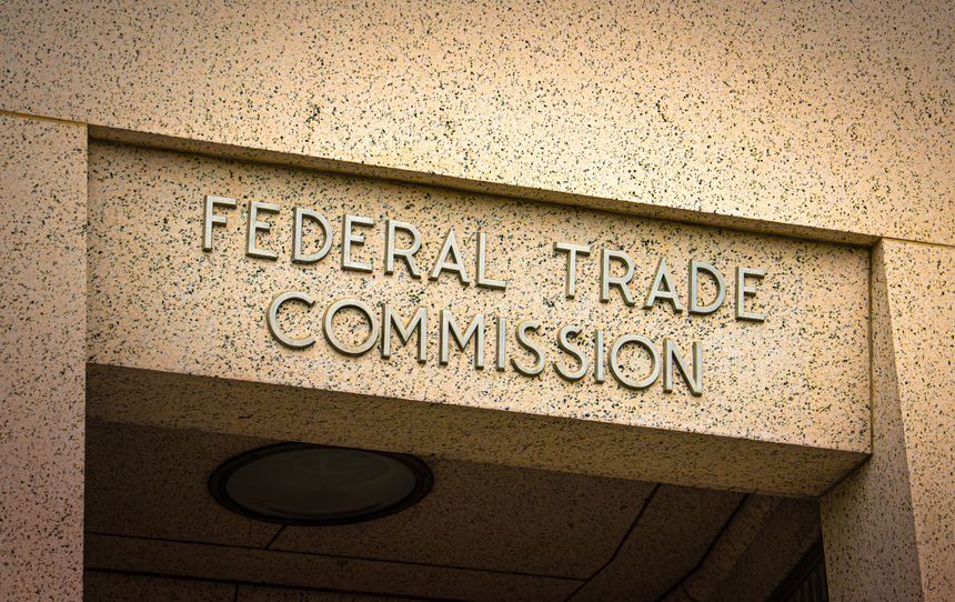 Sign on Doorway for the Federal Trade Commission in Washington D.C. in raised lettering