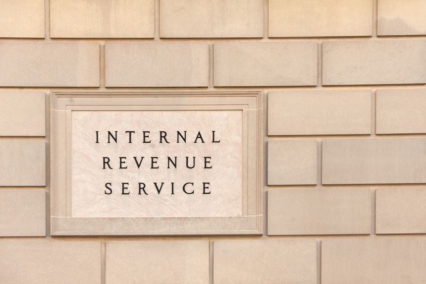 Sign on IRS headquarter building in downtown Washington, DC