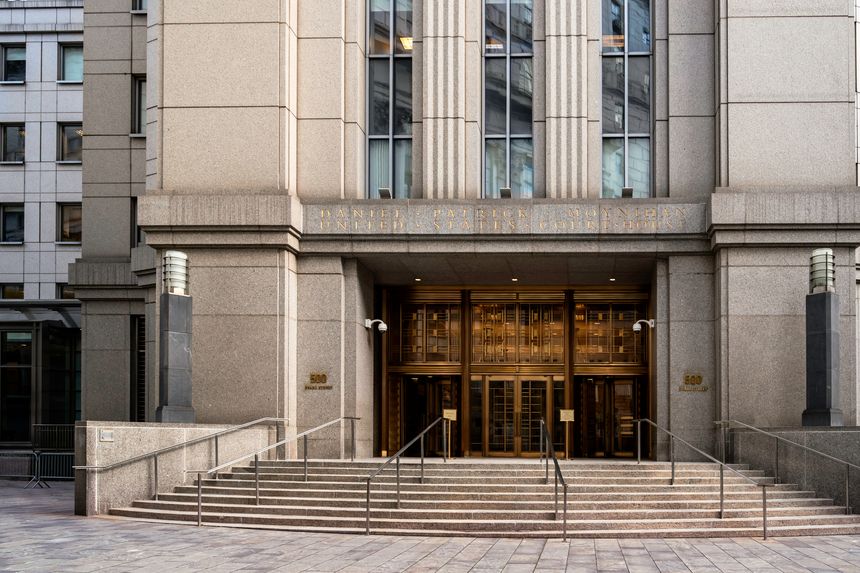Manhattan, New York, USA - October 20, 2025: Entrance to the Daniel Patrick Moynihan United States Courthouse, located at 500 Pearl Street in the Civic Center neighborhood of Manhattan, New York City, USA.