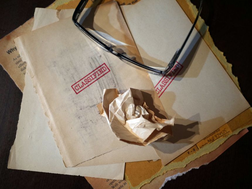Close up of classified document papers