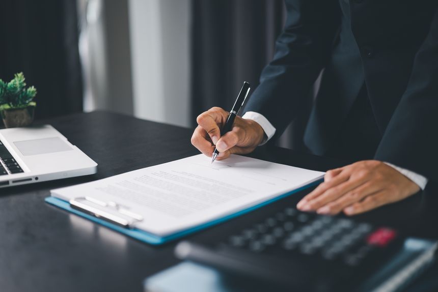 Business people signing contract making deal with life insurance agent Concept for consultant health insurance life insurance savings plan. Approved stamp with Business people contract making deal