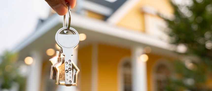 lease, rental and selling home. Real estate agent hold key for new house or realestate. rent house, Sales, loan credit financial, insurance, Seller, dealer, installment, buy, sell, move in