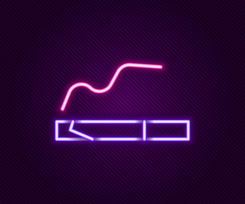 Glowing neon line Cigarette icon isolated on black background. Tobacco sign. Smoking symbol. Colorful outline concept. Vector.