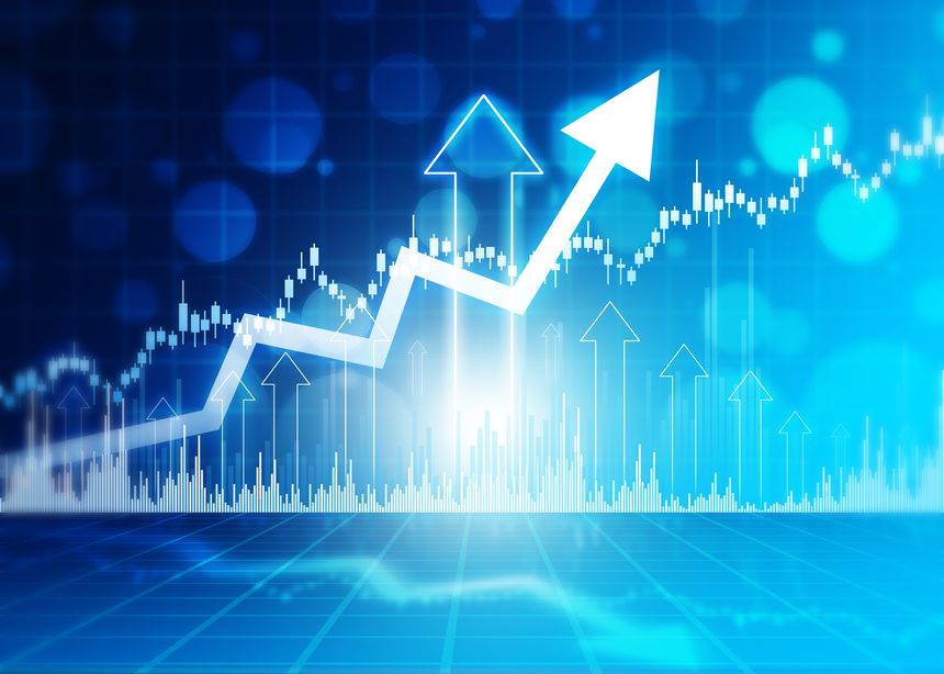 Stock market trading, financial data graph chart, data visualization, Business arrow graph chart. 3d illustration