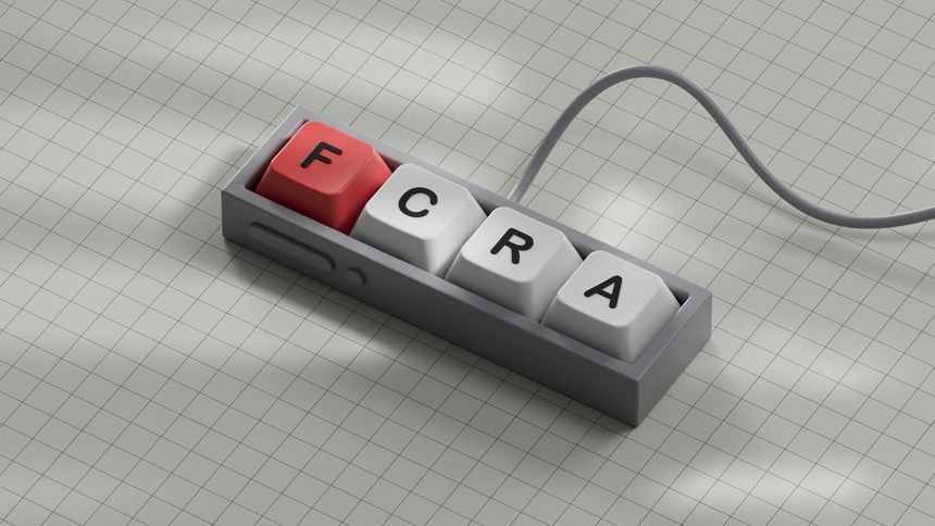 FCRA was created from Computer keyboard keys. Finance and Banking.close up of Computer keyboard keys,Business Concept.3D rendering on white background.