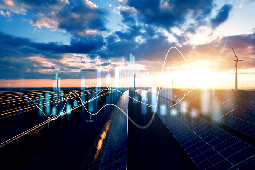 Increase in electricity prices on the world market. Green energy in full development.Investment finance chart,stock market business and exchange financial growth graph