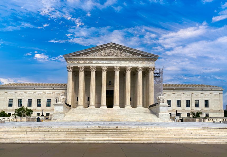 Supreme court of the United States building in Washington.