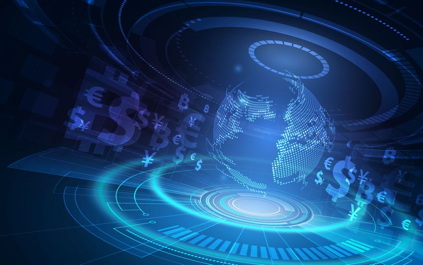 Global Digital Currency and Financial Technology Background. vector illustration