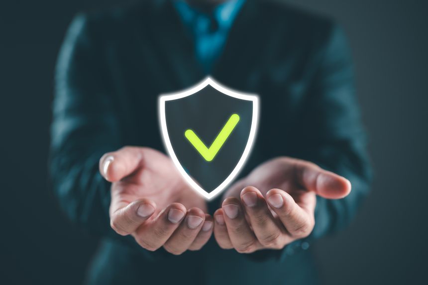 Service guarantee, clients service, businessman writing guarantee check mark for business automation process, quality assurance management, certification, online shopping, financial ecosystem.