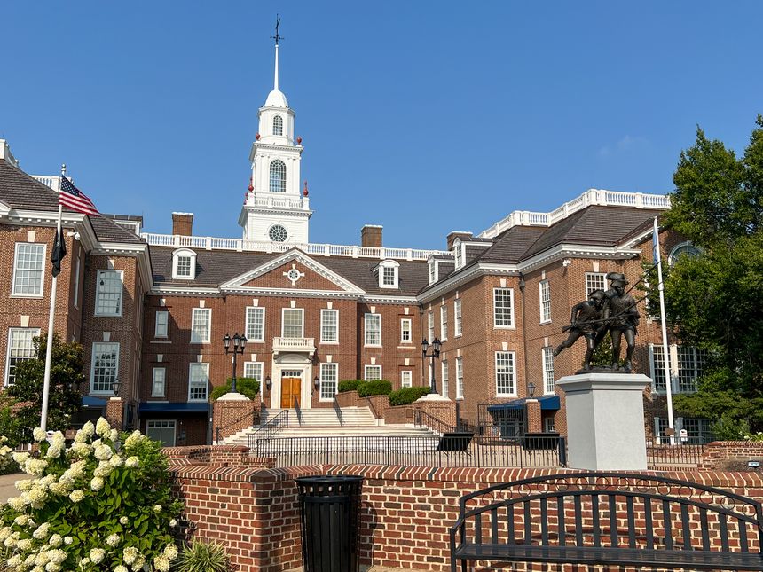 The Delaware Legislative Hall is the state capitol building of Delaware. Located in the state capital city of Dover on Legislative Avenue, it houses the chambers and offices of the Delaware General Assembly.