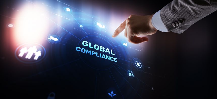 Global compliance framework with international regulations and cross-border business policy standards.