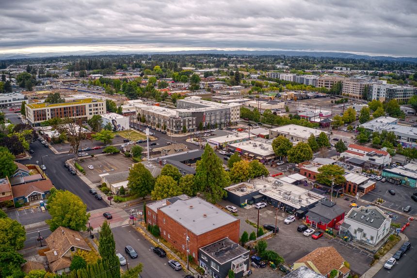 Aerial View of the Portland Suburb of Beaverton, Oregon