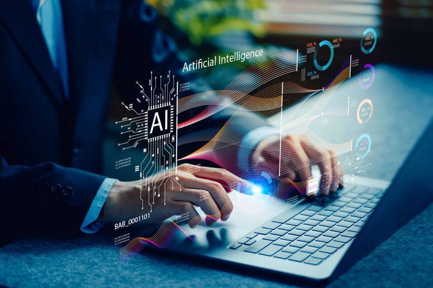 AI growing. Exploring Artificial Intelligence Innovations Virtual Workspace Digital Technology Modern Office Close-Up View Future Concepts for Enhanced Productivity