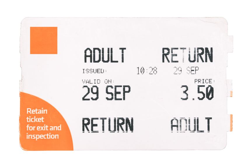 Isolated Train Or Bus Or Subway Ticket Showing Adult Return Fare And Price