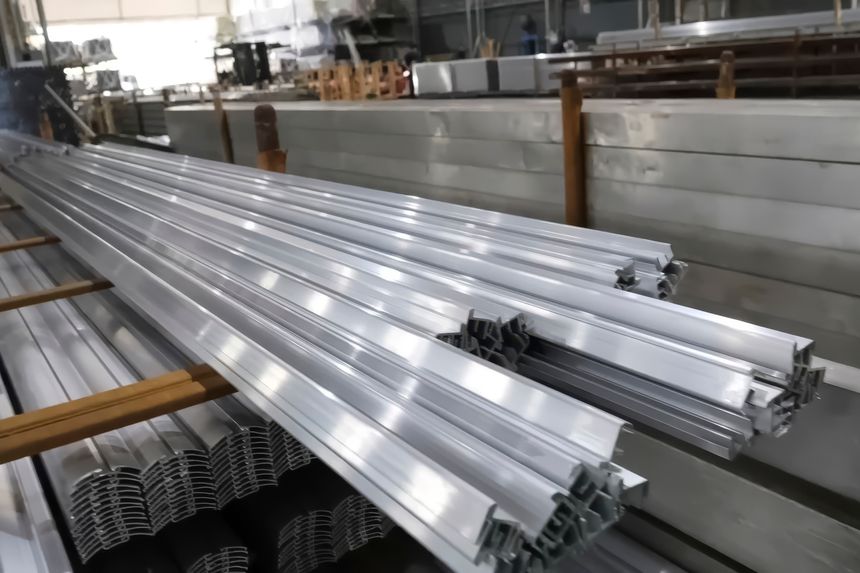 Aluminum pipe square and mounting angles. Warehouse and transportation of aluminum metal products