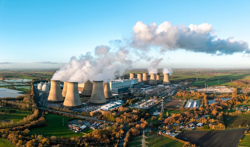 Drax, UK- December 2, 2025.  Aerial panoramic landscape of Drax power station in Yorkshire, UK at sunset, the site of a new Data Centre