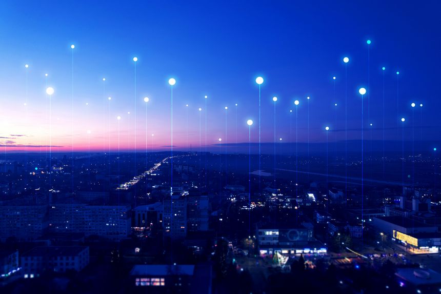 Smart city and digital transformation.Data connection technology. Telecommunication and communication network