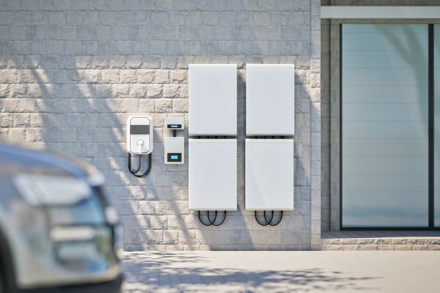3d rendering battery energy storage system with ev charger for residential used