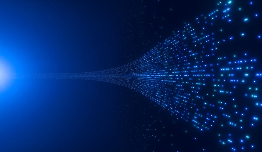 Bits and byte, virtual reality, digital, data transfer. Abstract, futuristic, computer network, technology, software, binary code, exchanging. 3D illustration