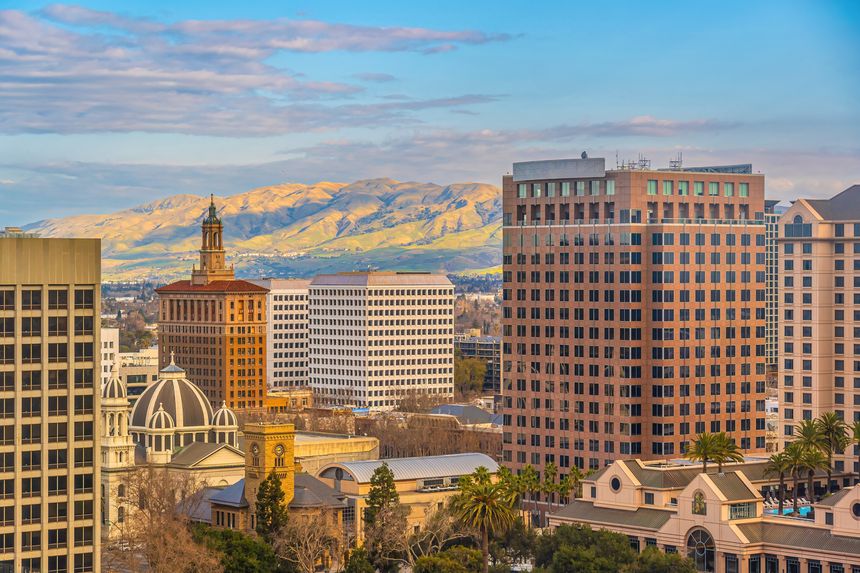 Downtown San Jose city skyline, cityscape of  Silicon Valley in California, USA